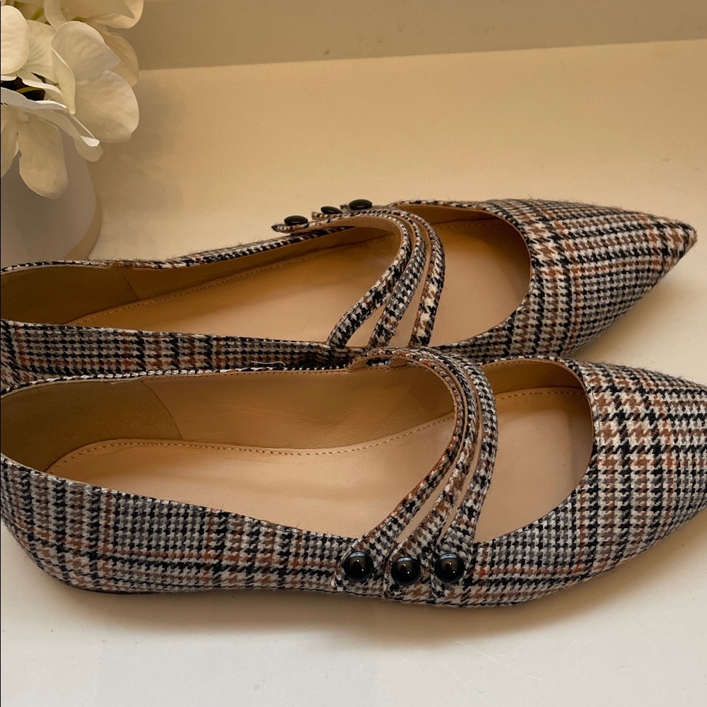 Stylish Plaid Women's Glen Plaid Mary Jane Pointed Toe Flats - Picture 4 of 6